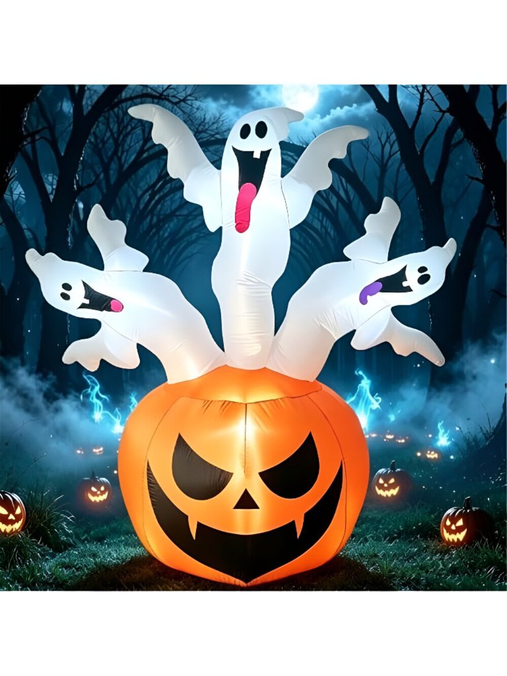 6FT Halloween Inflatables Decorations Pumpkin & 3 Ghosts for Outdoor